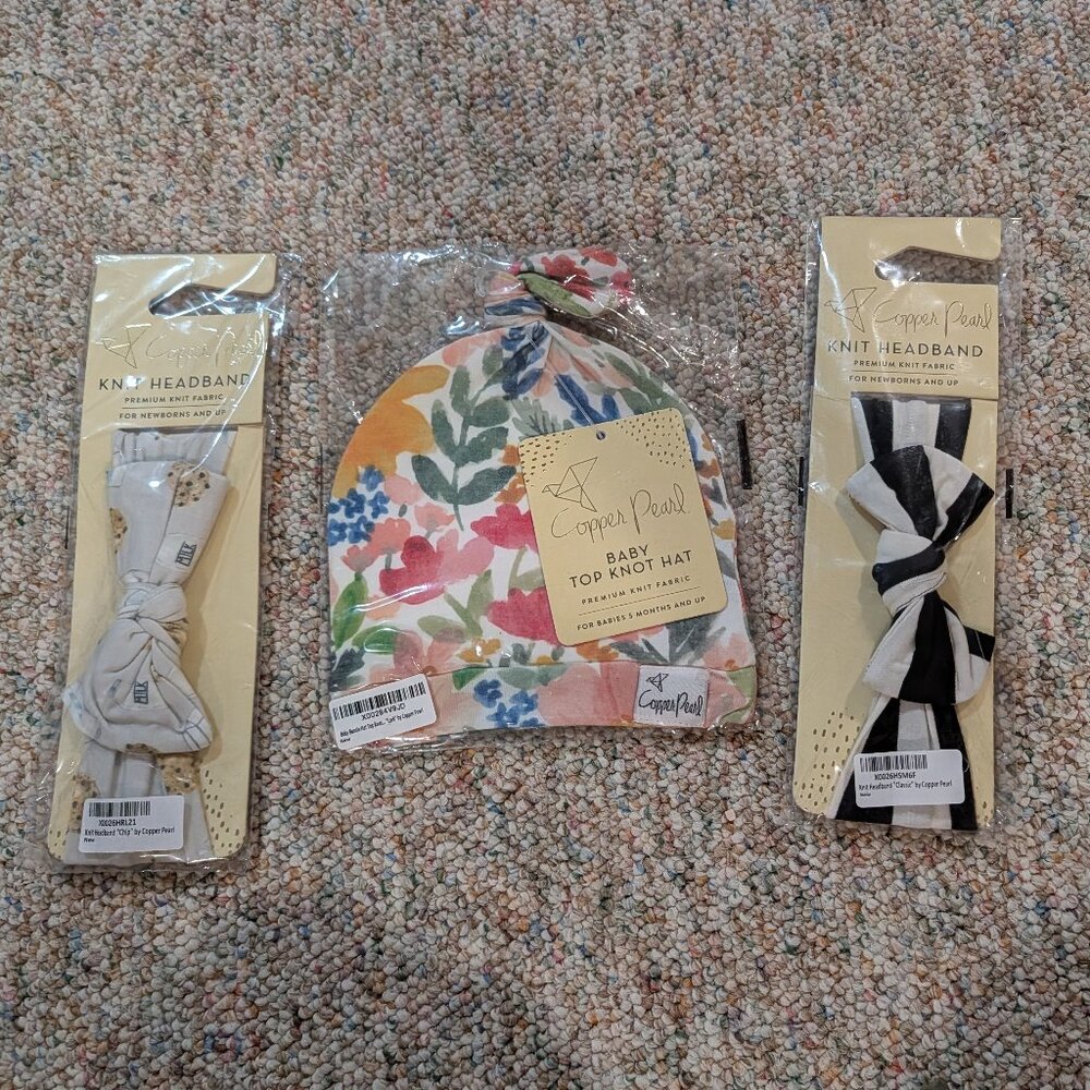 NWT Copper Pearl Hat & Headbands Set